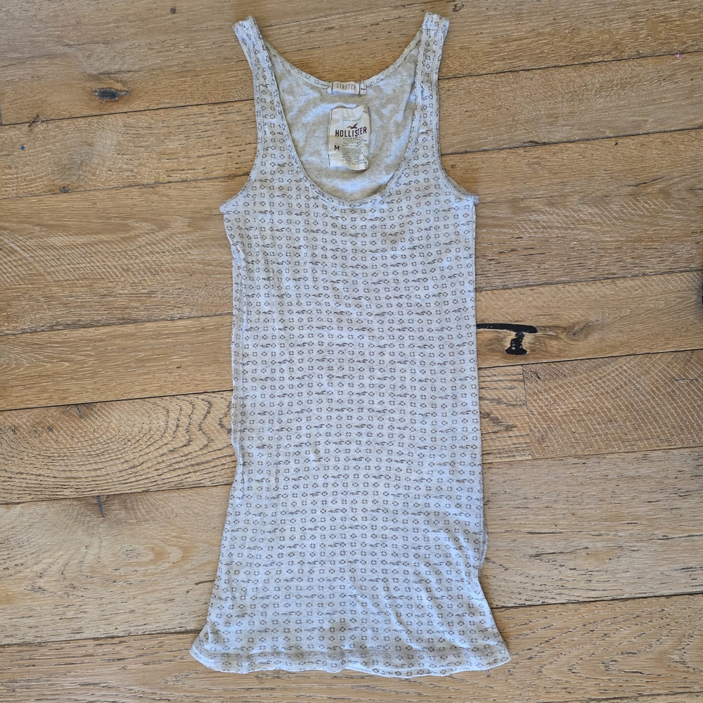 y2k Hollister Gray Seagull Logo Women's Stretch Tank Top 2000s 100% Cotton